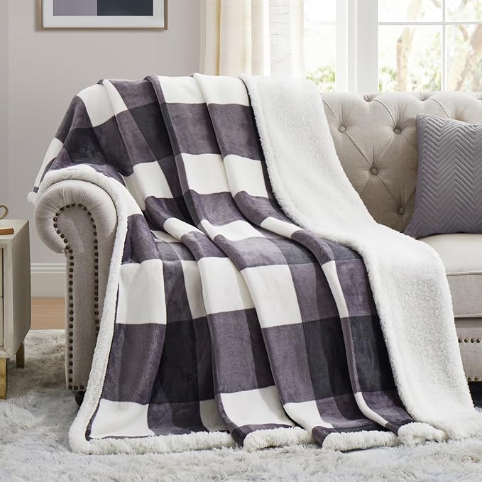 PU MEI Sherpa Blanket Fleece Throw Blanket Full Queen Plaid Thick Bed Blanket by HOME