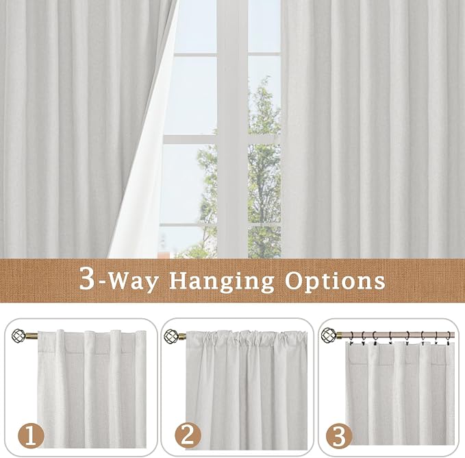 54 Inch Light Grey Linen Full Blackout Window Curtains - Image 9