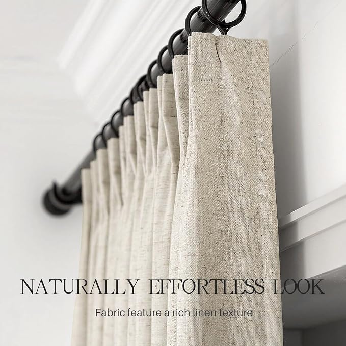 100% Blackout Pinch Pleated Linen Curtains 102 Inches Long - Image 4