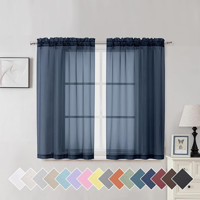 Aiyufeng Navy Blue Sheer Curtains 45 inch Length 2 Panels Set by Aiyufeng