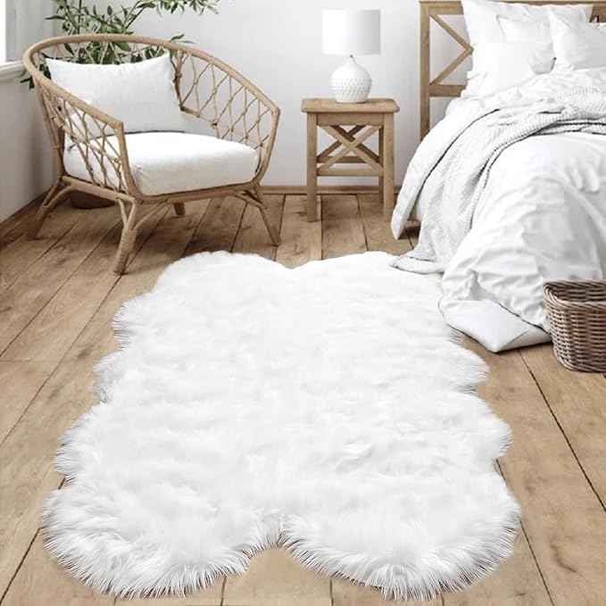 Goolela White Faux Sheepskin Fur Rug 4x6 - Image 2