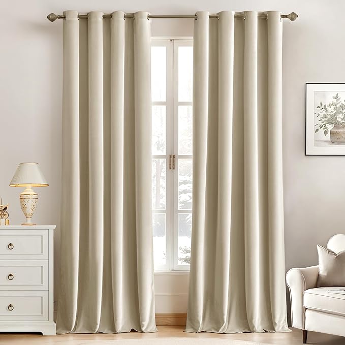 MIULEE Velvet Curtains Beige Elegant Grommet Curtains Thermal Insulated by MIULEE