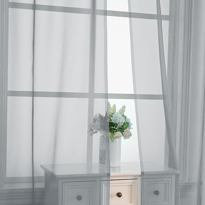 OVZME Light Grey Sheer Curtains 84 Inches Long 2 Panels - Image 5