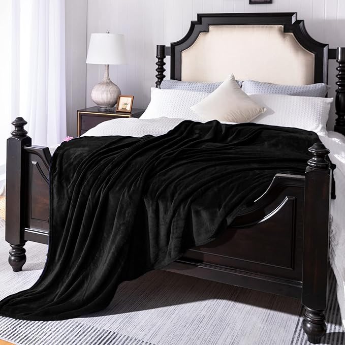 JIAHANNHA Fleece Blanket King Size Black 108 by 90 Inches Blankets by JIAHANNHA