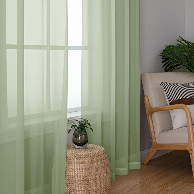 Chyhomenyc Light Green Sheer Curtains 63 Inches Long 2 Panels Set- Light - Image 7
