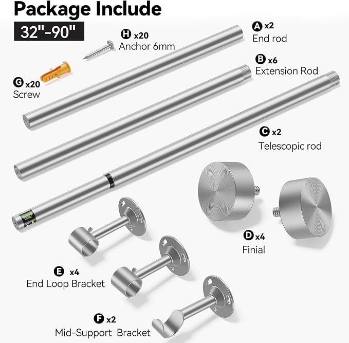 YaFex 2 Pack Heavy Duty Curtain Rods 32-90 Inch, 1 Inch Adjustable Curtain Rod - Image 9