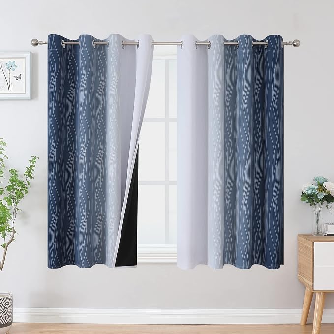 Estelar Textiler Full Room Darkening Greyish White and Navy Blue Blackout by ESTELARTEXTILER