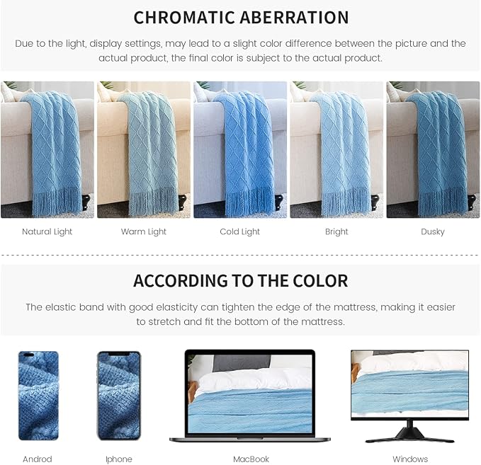 BOURINA Blue Throw Blanket 50x60 Inches Throw Textured Solid Soft Sofa Couch - Image 7
