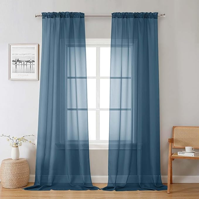Lecloud Dusty Blue Sheer Curtains 96 Inches Long 2 Panels, Light Filtering by Lecloud