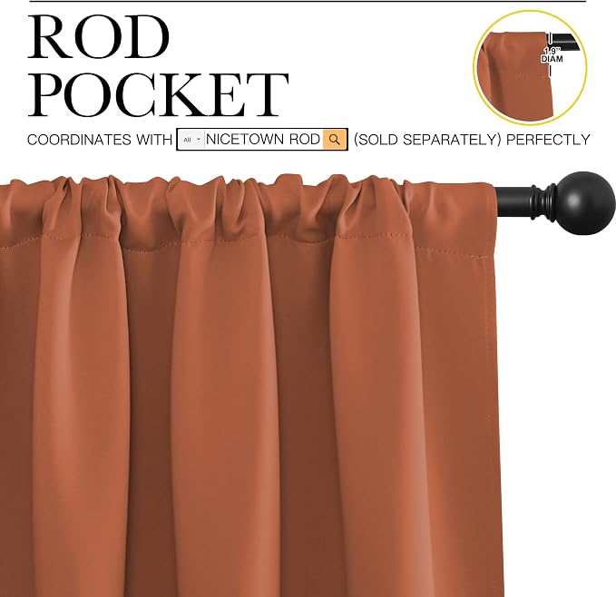 NICETOWN RV Blackout Curtains for Camper Windows, Burnt Orange, Kitchen Curtains - Image 2