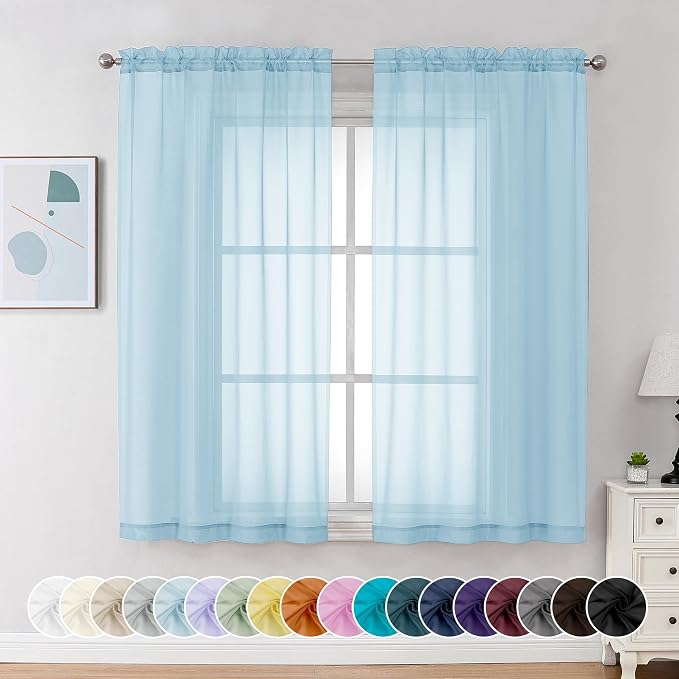 Chyhomenyc Sky Blue Sheer Curtains 54 Inch Long 2 Panels, Light Filtering Rod by Chyhomenyc