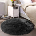 Latepis Black Faux Fur Round Rug 6.7ft Shag Sheepskin Rug by Latepis
