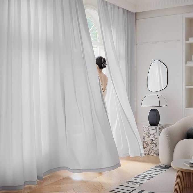 FMFUNCTEX Sheer Non-See-Through Grey Curtains - Image 8