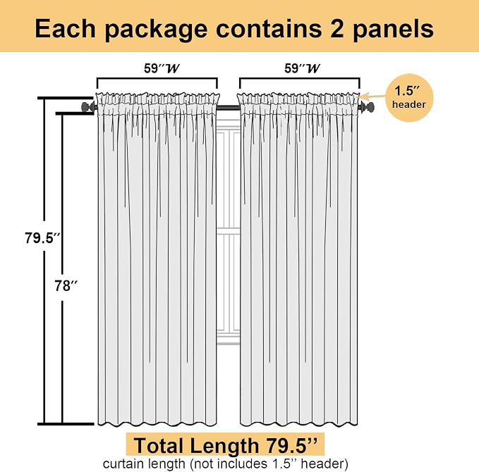 Lecloud White Sheer Curtains 78 Inches Long 2 Pcs, Elegant Window Treatments - Image 2