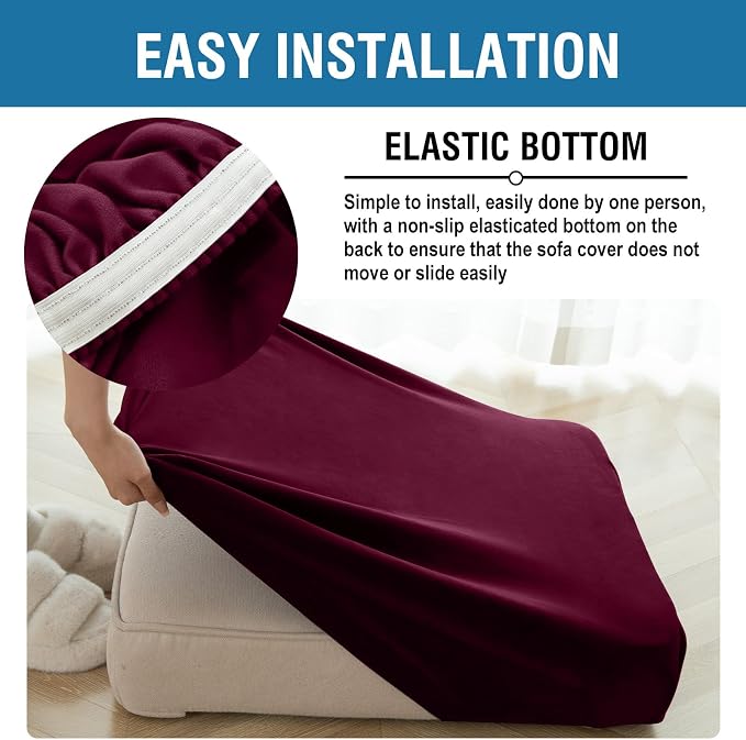 Couch Cover 4-Piece Elastic Velvet Couch Cushion Covers & Chaise Slipcovers - Image 7