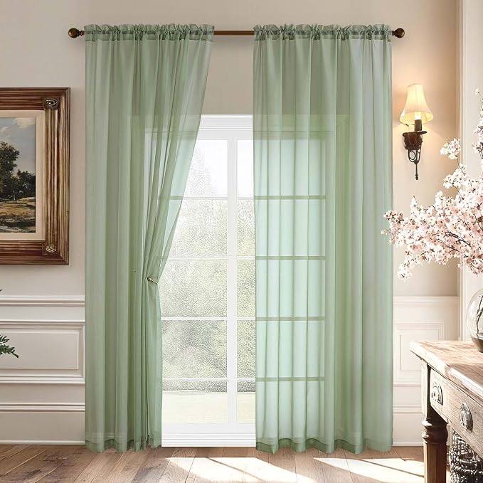 Aiyufeng 2 Pack: Basic Sage Green Sheer Curtain Drapes by Aiyufeng