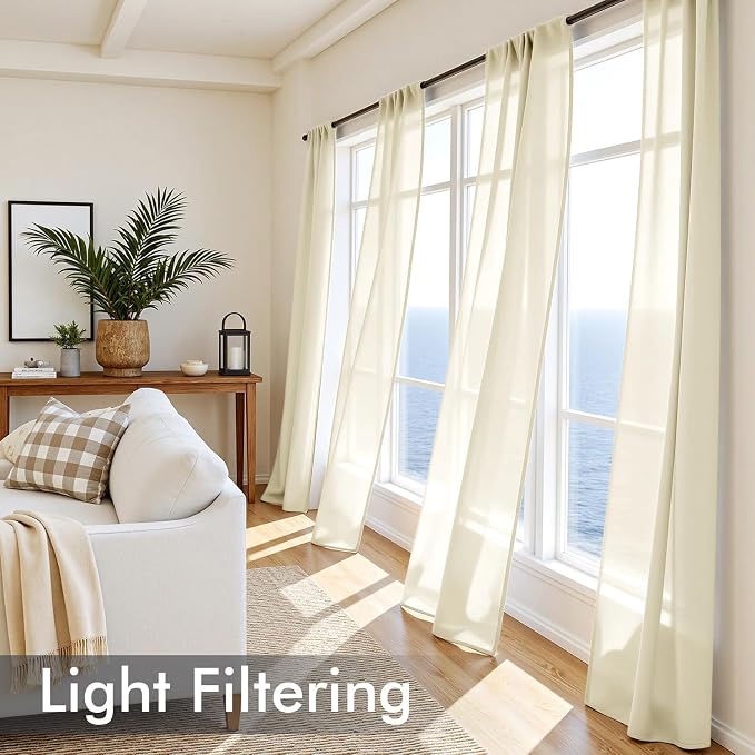 MIULEE Light Cream Sheer Curtains 102 Inches Long, 4 Panels Set, Light - Image 4