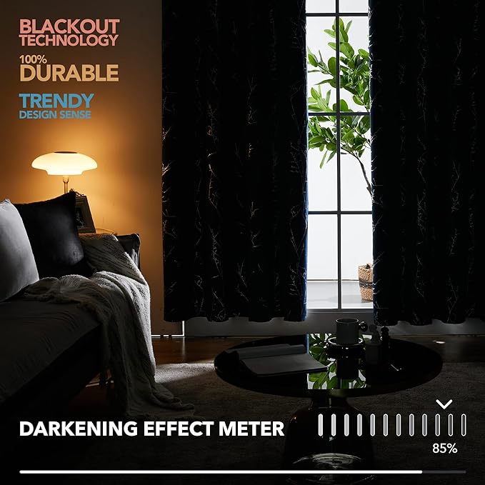 Deconovo Blackout Curtains, Thermal Insulated Soundproof Drapes, Branch Silver - Image 5