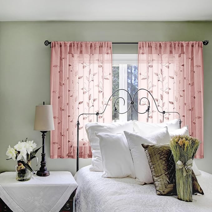 HOMEIDEAS Blush Pink Sheer Kitchen Curtains 52 x 54 Inch Length 2 Panels - Image 6