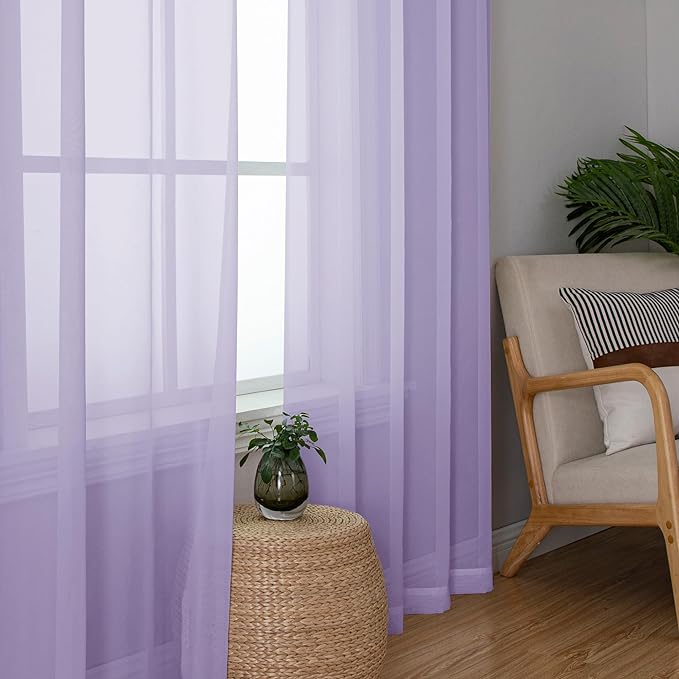 Chyhomenyc Lilac Sheer Curtains 84 Inch Length 2 Panels, Light Filtering Soft - Image 4