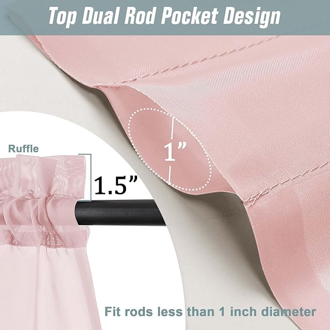 Blush Pink Sheer Curtains Tier 30 Inches Length 2 Panels, Light Filtering - Image 3