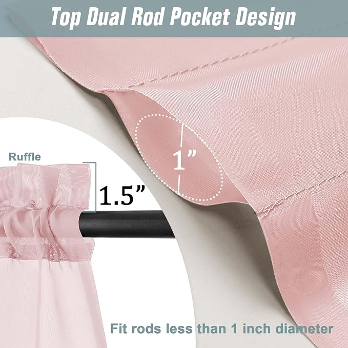 Blush Pink Sheer Curtains 90 Inches Long 2 Panels, Light Filtering Solid Sheer - Image 3