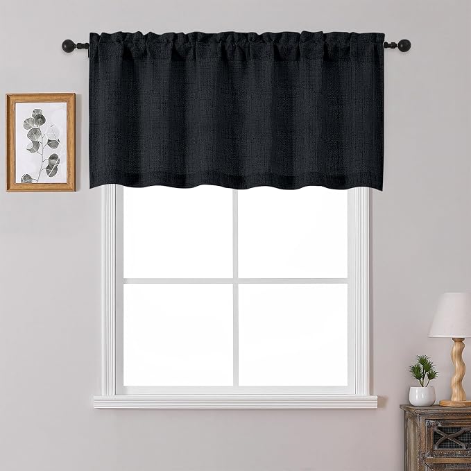 OWENIE Black Valances for Windows 1 Pcs 22 Inch Length, Light Filtering by OWENIE