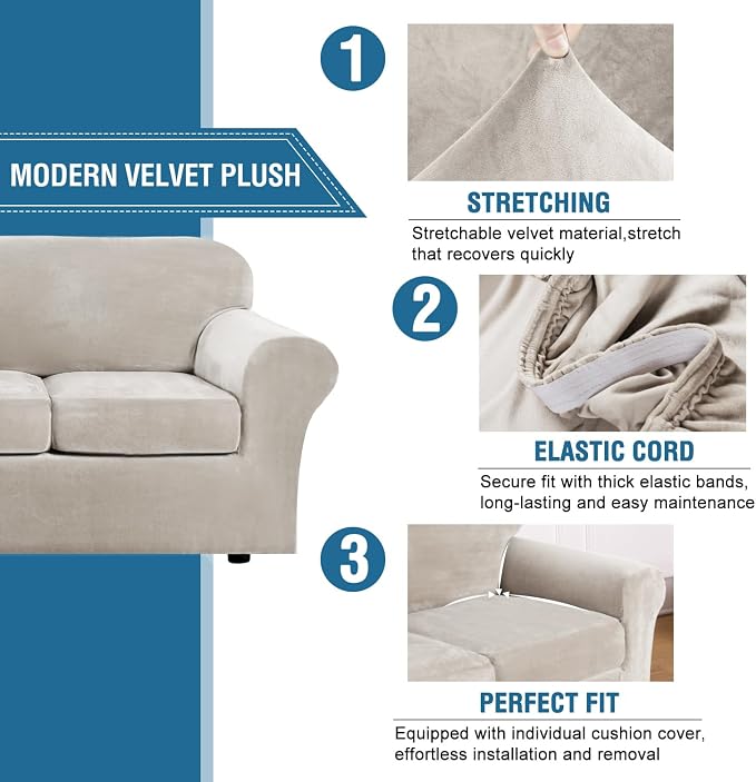 H.VERSAILTEX Rich Polyester Spandex Blend 2 Piece Cover Chair Slipcover Sofa - Image 3
