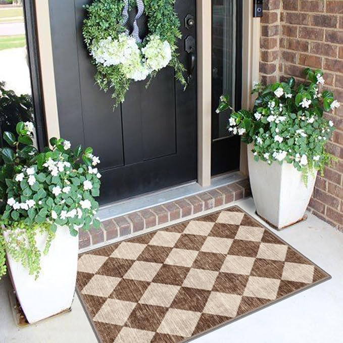 Front Door Rug - 2x3 Brown Beige Non-Slip Washable Doormat Indoor Outdoor Mat - Image 4