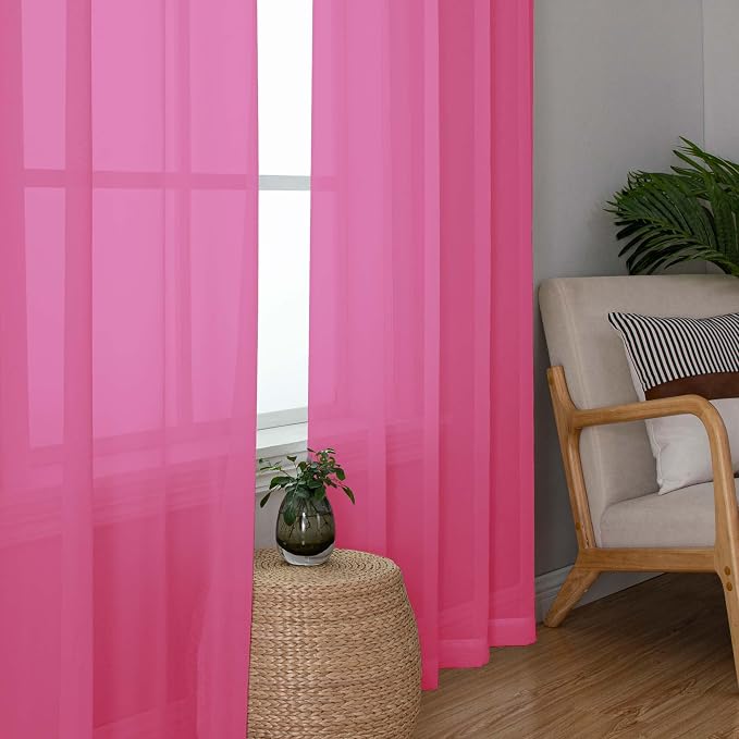 OWENIE Hot Pink Sheer Curtains for Bedroom Living Room 96 Inches Long 2 Panels - Image 3