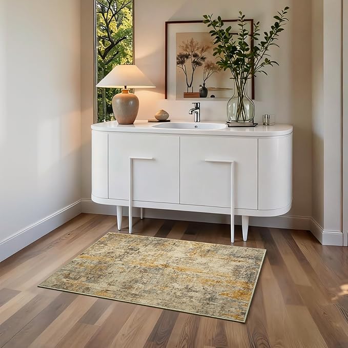 Entrance Rugs Indoor 2x3 Beige Entry Rug Washable Abstract Small Area Rug - Image 2