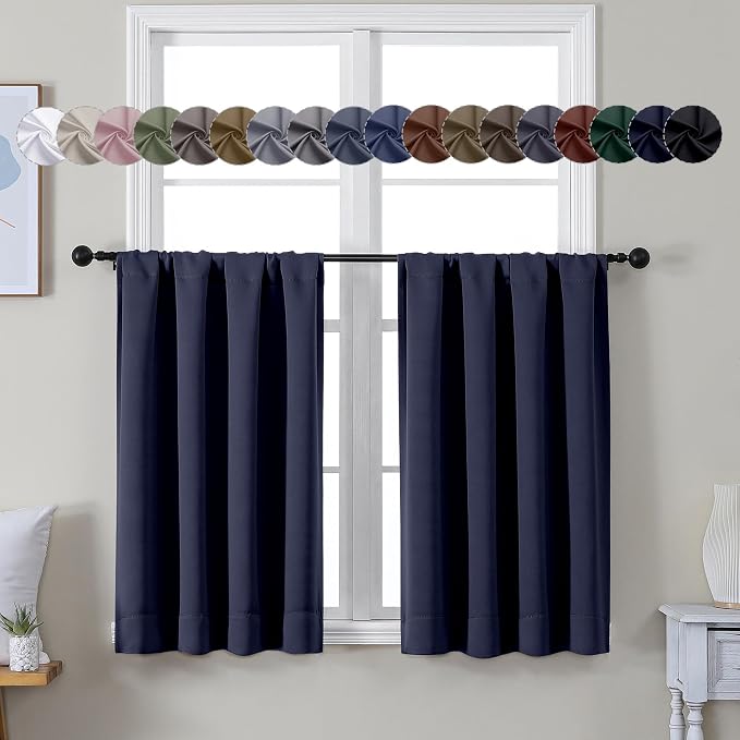 Simplebrand Ava Navy Blue Short 36 Inches Blackout Curtain 2 Panels Set by Simplebrand