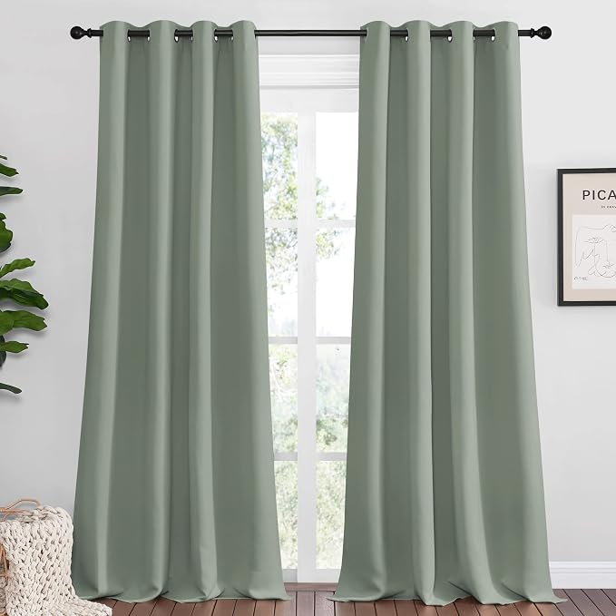 NICETOWN Greyish Green Blackout Curtains 120" Long by NICETOWN