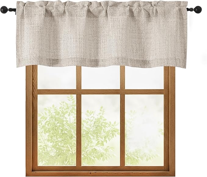 OWENIE Linen Valances for Windows 1 Pcs, Light Filtering Textured Farmhouse by OWENIE