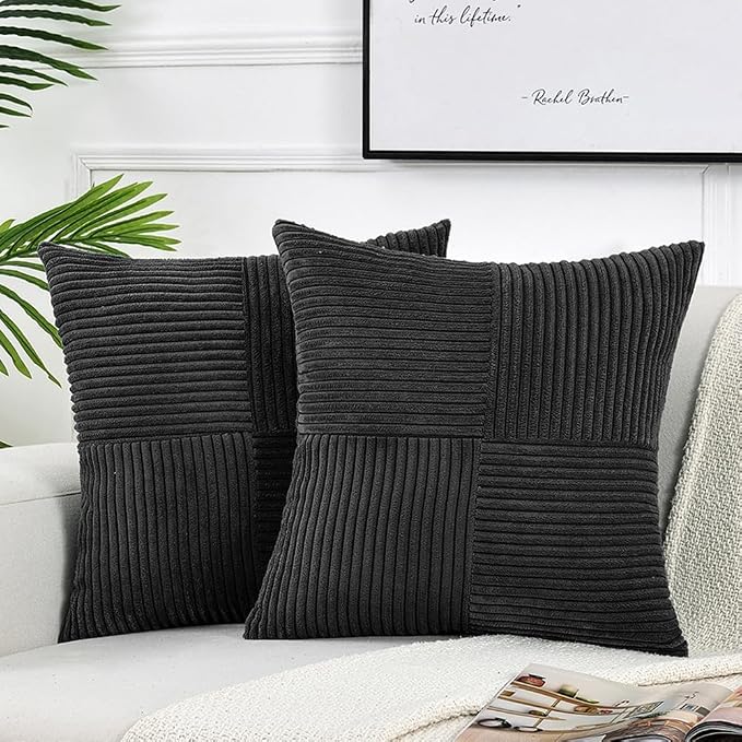 Fancy Homi 2 Packs Black Samll Decorative Throw Pillow Covers 12x12 Inch by Fancy+Homi