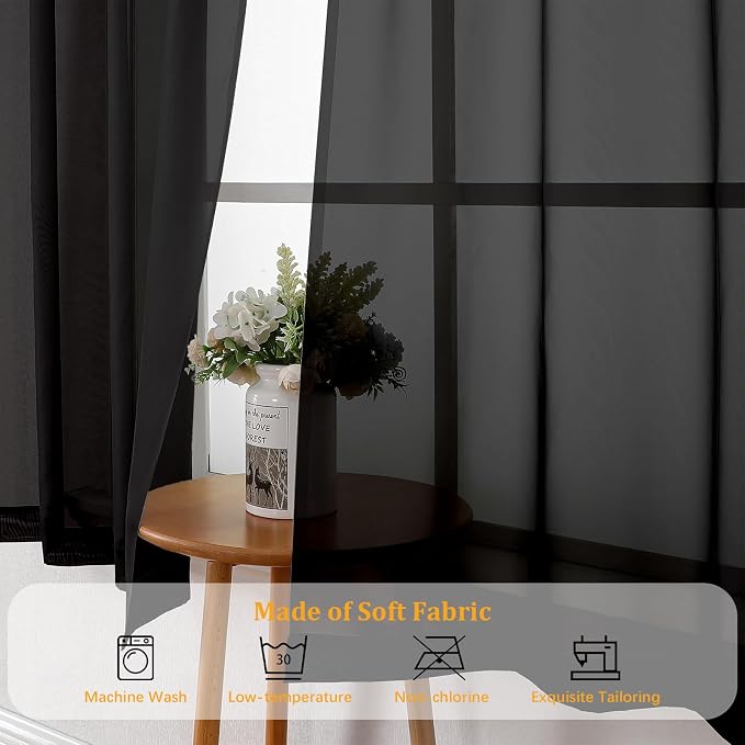 Gwine Extra Long Black Sheer Curtains 120 Inches Long 2 Panels Set, Voile Light - Image 7