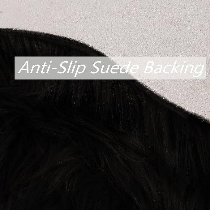 duduta Black Faux Sheepskin Fur Throw Rug 2x3 ft, Fluffy Shag Chair Cover Small - Image 5