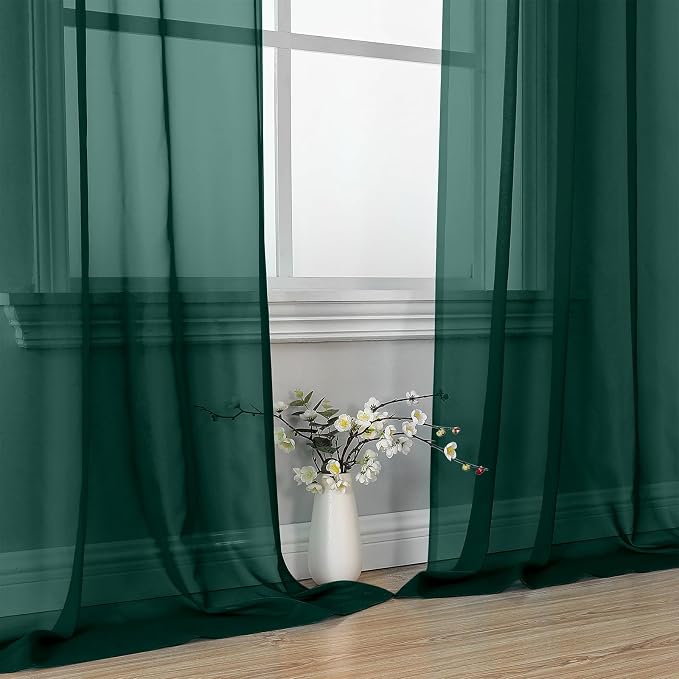 OVZME Hunter Green Sheer Curtains 96 Inches Long 2 Panels - Image 6