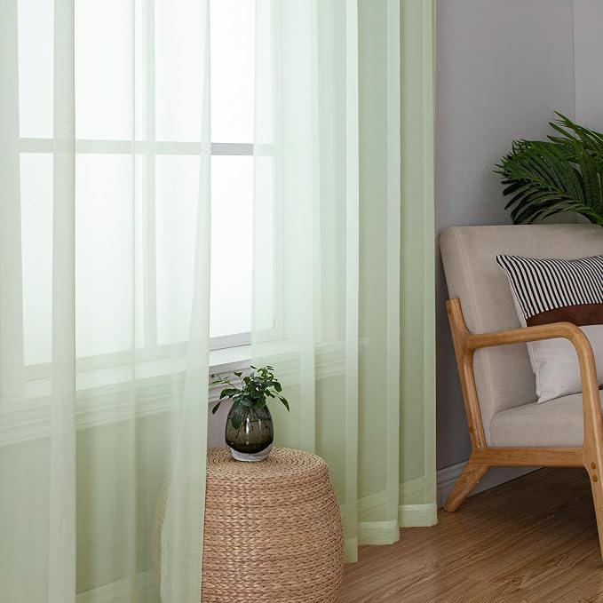 Lecloud Light Green Sheer Curtains 84 Inches Long 2 Panels Set, Airy Voile - Image 7