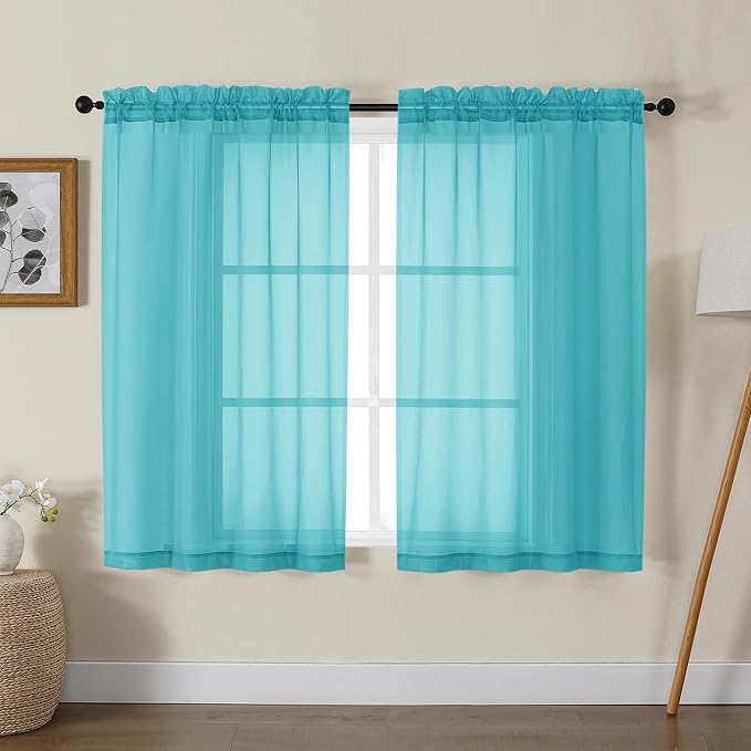 Gwine Turquoise Sheer Curtains for Living Room 45 inches Long, Short Voile by Gwine