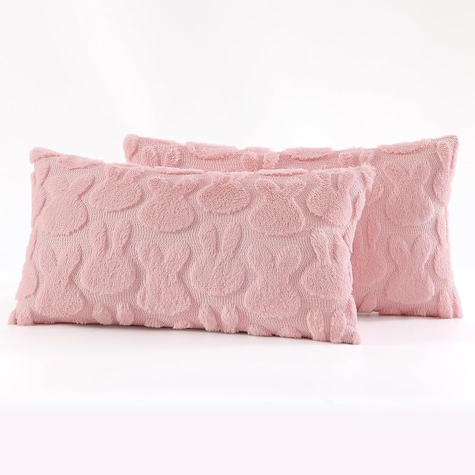 decorUhome Easter Bunny Pillow Covers 12x20 Inch Set of 2, Soft Plush Faux Wool - Image 9