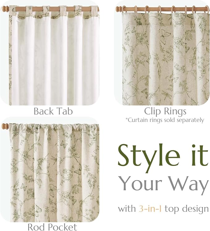 jinchan Floral Curtains Lined Linen Blend Curtain - Image 4