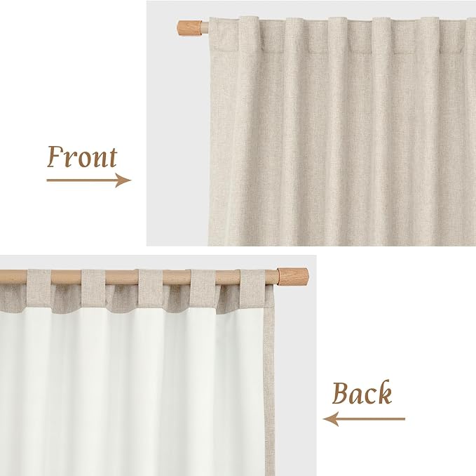 100% Blackout Linen Curtains for Cafe 40 Inch Length 2 Panels | Oatmeal - Image 7