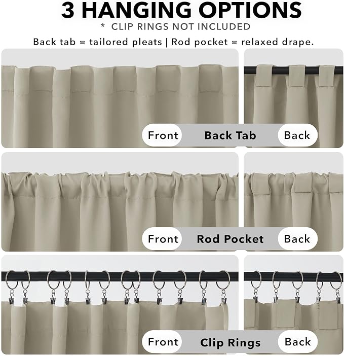 Deconovo Blackout Curtains, Thermal Insulated, W42 x L95 2 Panels, Back Tab - Image 2