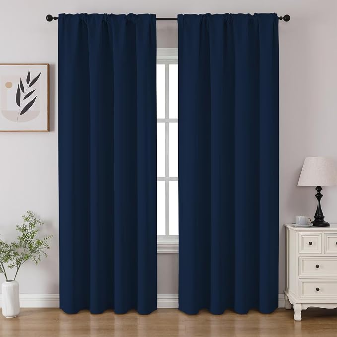 CUCRAF Navy Blue Blackout Curtains 108 inch Length 2 Panels Set, Rod Pocket by CUCRAF