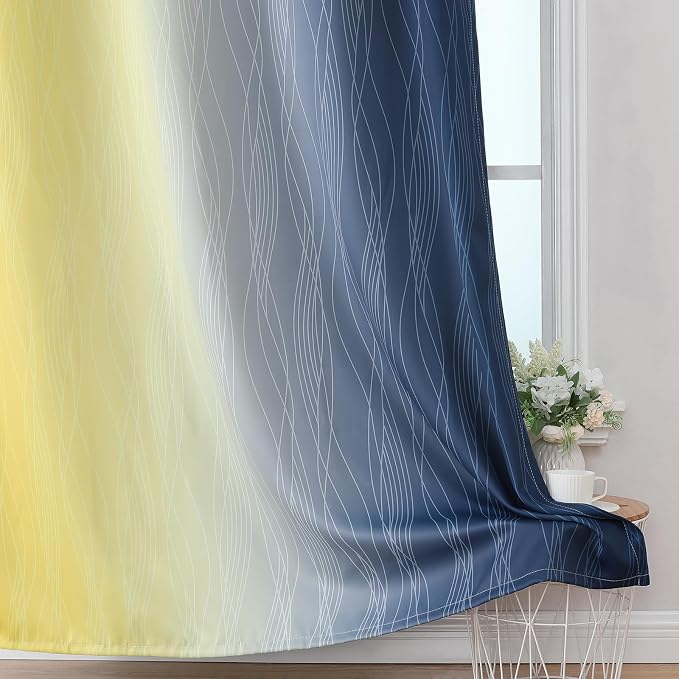 Estelar Textiler Navy Blue and Yellow Blackout Curtains 54 Inch Length - Image 6