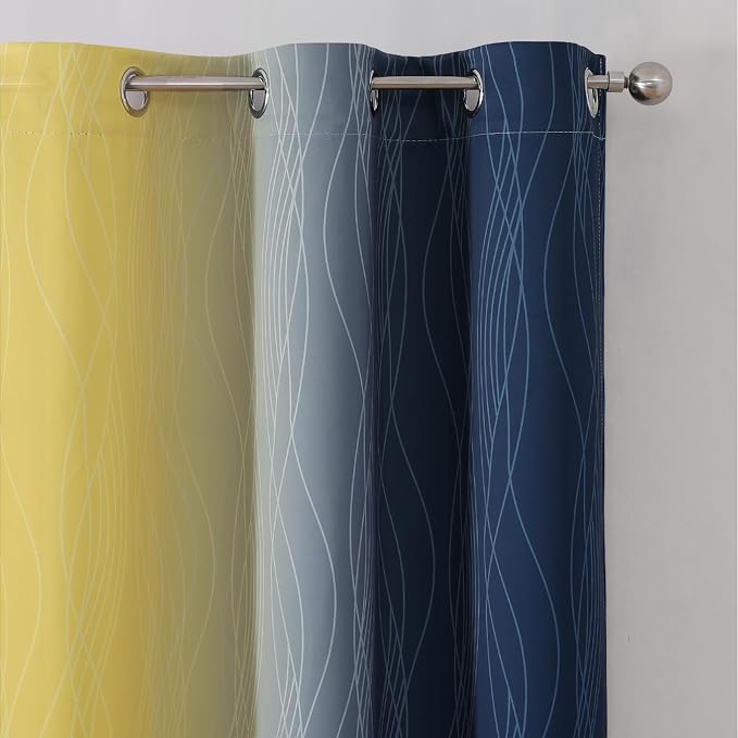Estelar Textiler Yellow and Navy Blue Blackout Curtains - Image 4