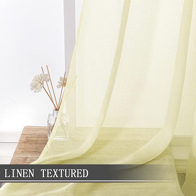Tollpiz Short Sheer Curtains Linen Textured Bedroom Curtain Sheers Light - Image 2