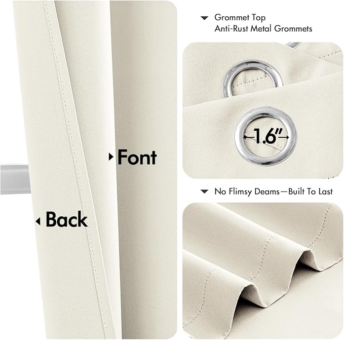MIULEE Cream Blackout Curtains for Bedroom Living Room 72 Inches Long 2 Panels - Image 4
