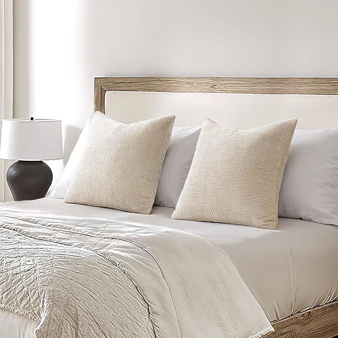 MIULEE Pack of 2 Euro Sham Pillow Covers 24x24 Inch Neutral Beige Modern Boho - Image 3
